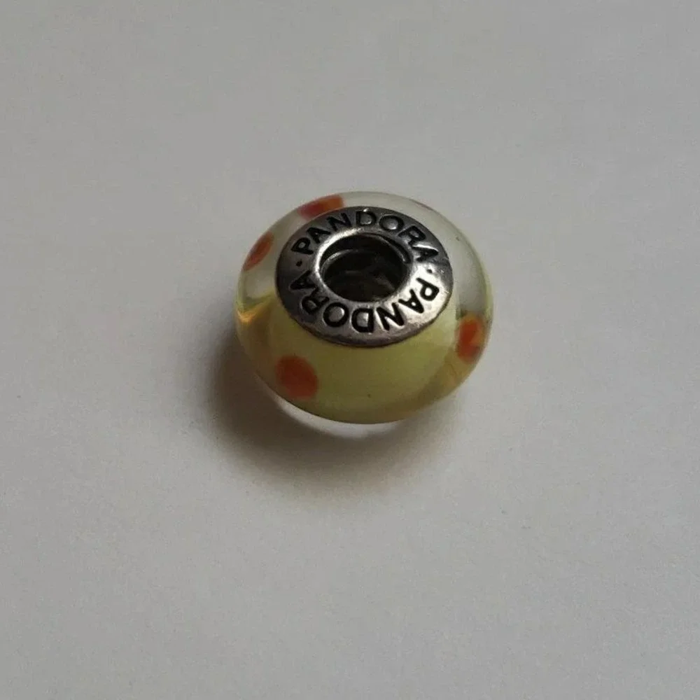 Pandora Murano Glass Bead Charm Yellow Orange Polka Dot 925 Sterling Silver ALE
